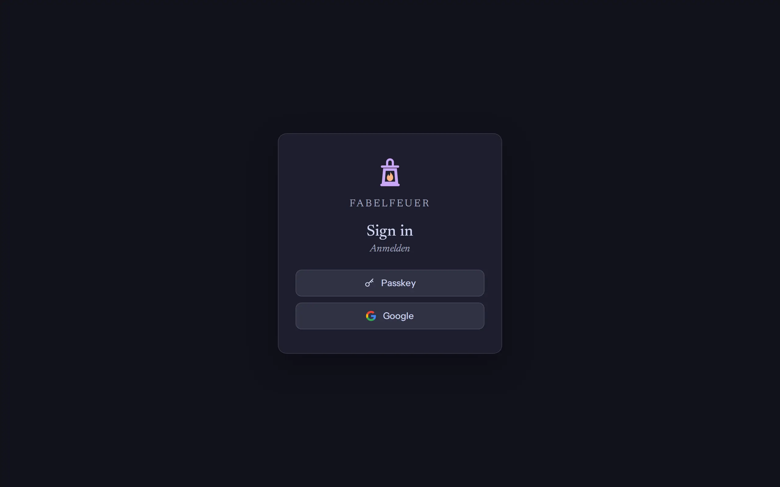The sign-in page: a passkey or Google.
