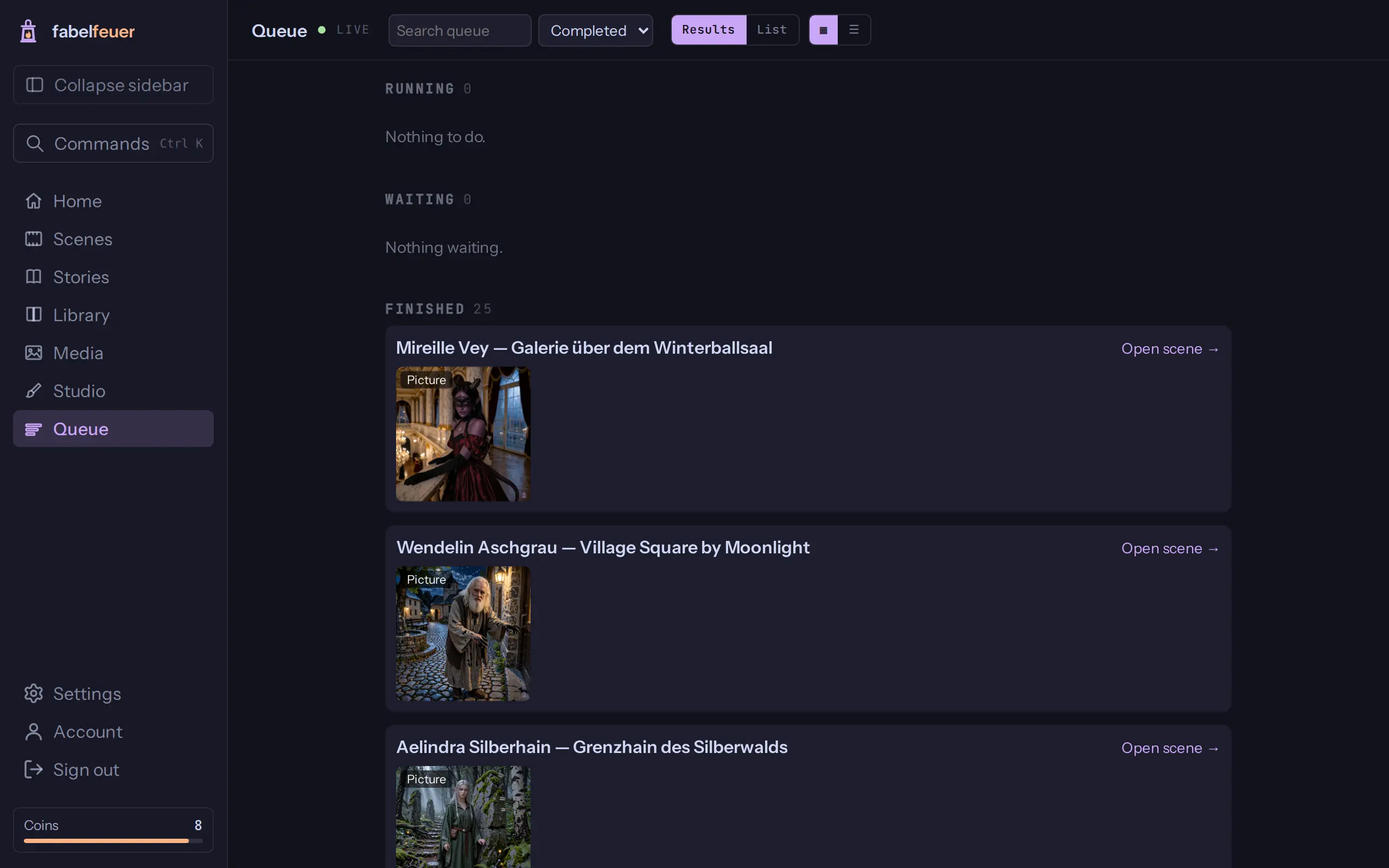The Queue: running, waiting, needs a look, finished.