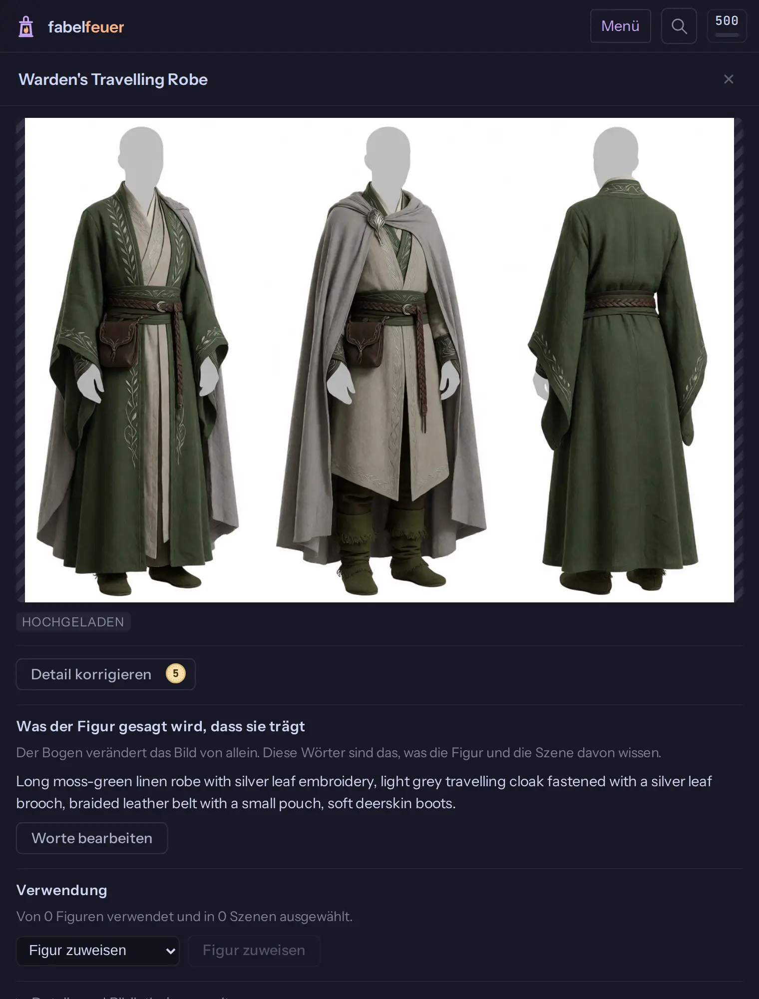Outfit-Studio: ein Outfit mit den Worten, die der Figur sagen, was sie trägt.