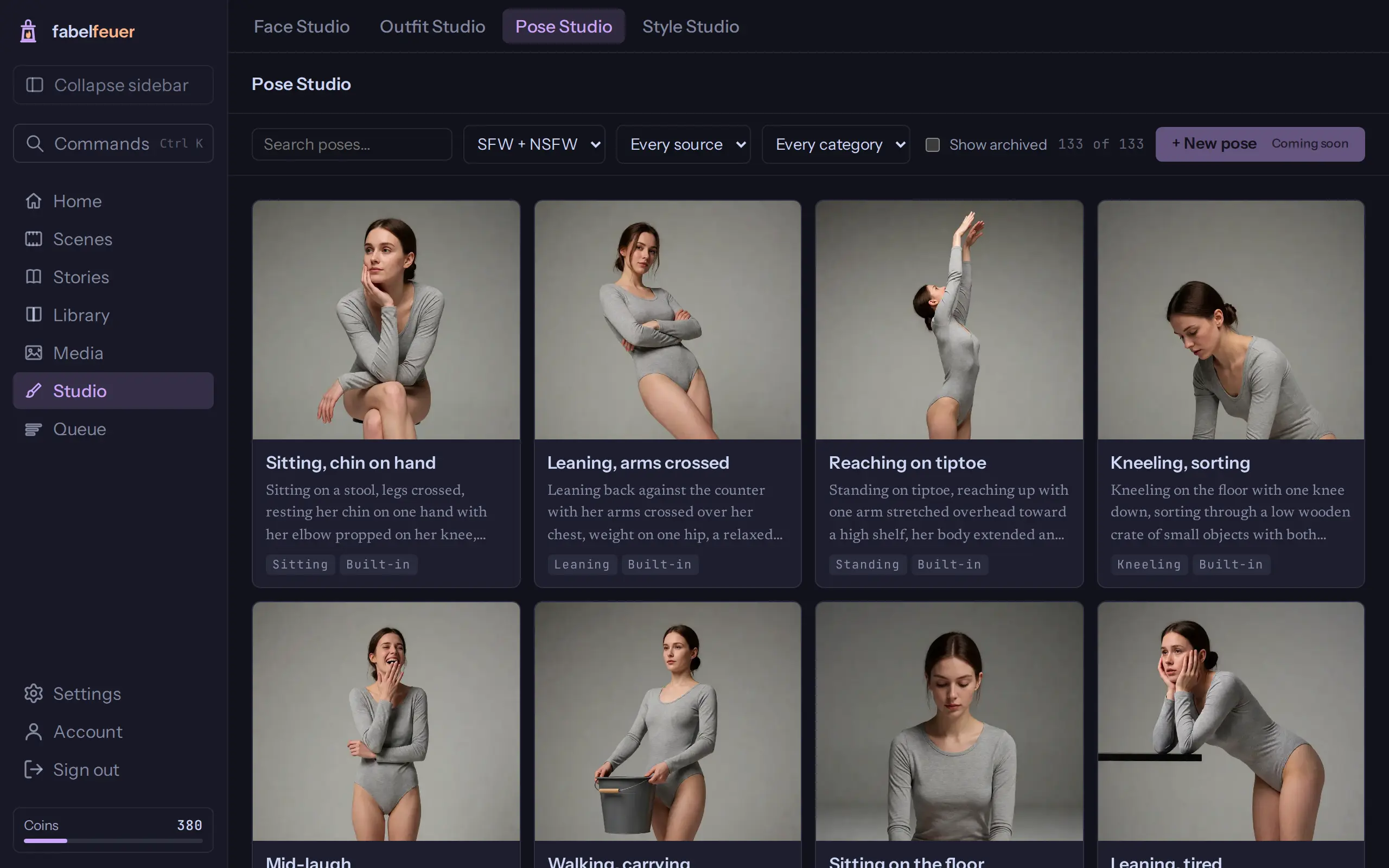 Pose Studio: ways to stand, sit and move.