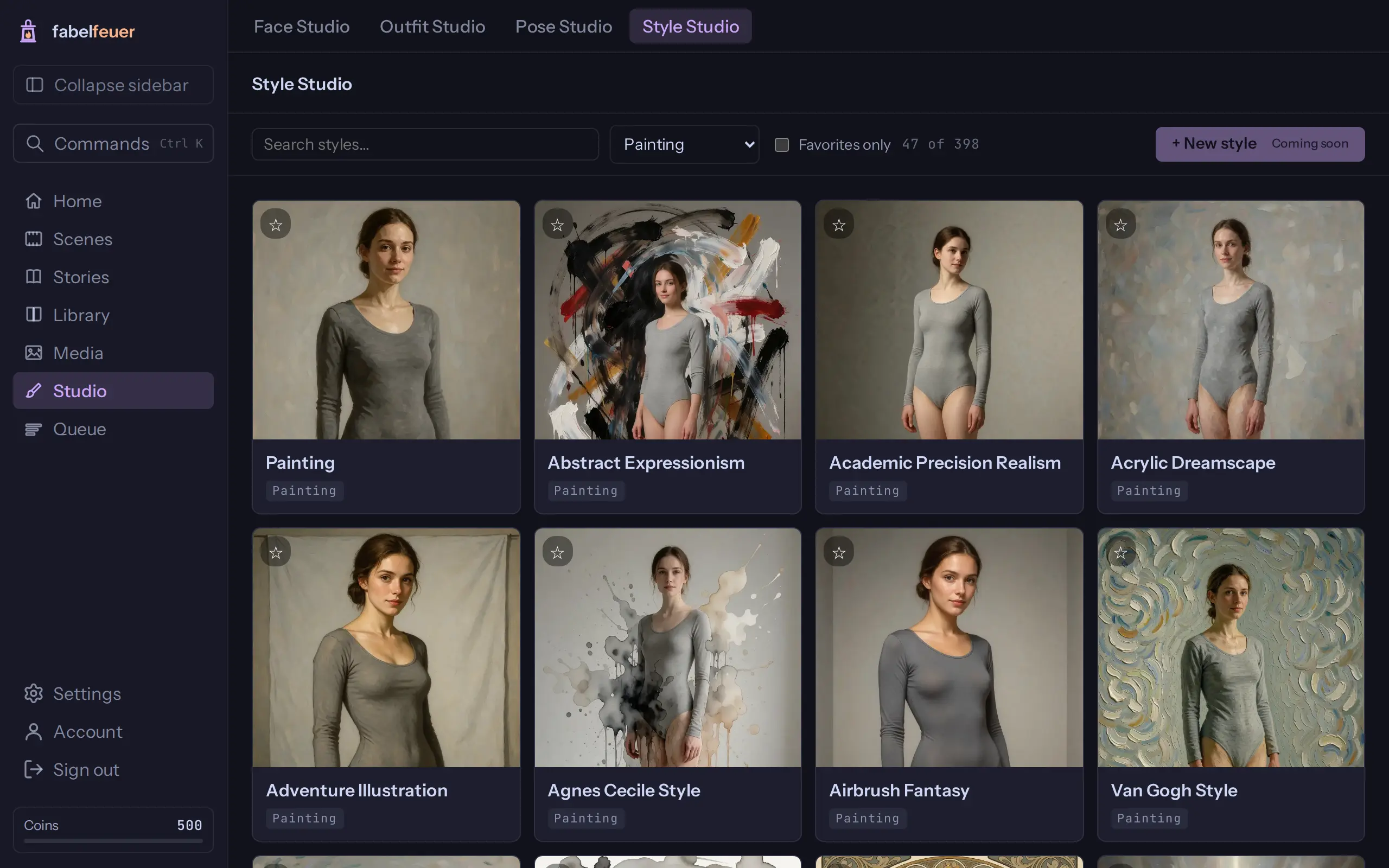 Style Studio: looks for a picture, with a star for your favourites.